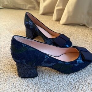 J.Crew Celia Pump With Bow and Glitter Block Heel